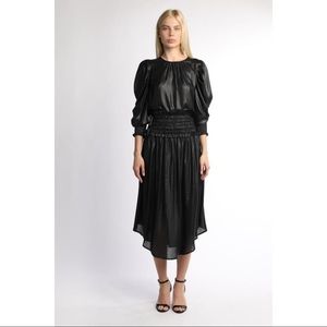 Black Shimmery Fabric Smocked Waist Skirt